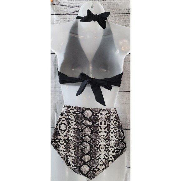 Snake Print Halter Ruched High Waist Bikini Sz M - Picture 3 of 5